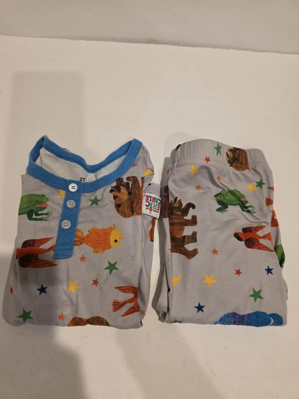 Kids Animal Print Pajama Set - Gray with Blue Trim 4t Brown Bear